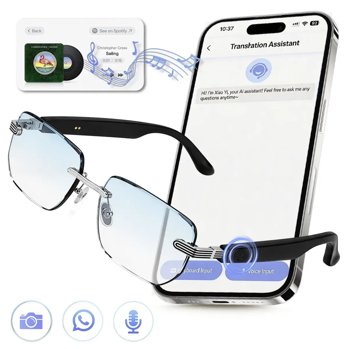 Smart Glasses with Real Time Instant Translation, Bluetooth Audio Sunglasses with UV protection lens, Touch Control, AI Voice Assistant, Hands Free Calls, Long Battery Life, Wireless Translation Glasses, For Travel Business Meeting