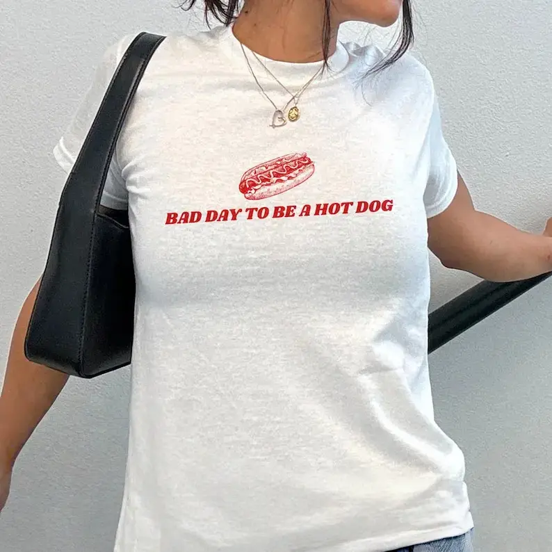 Bad Day to Be a Hot Dog Y2K Baby Tee, Funny Retro Hot Dog Graphic Top, Cute 4th Of July Memorial Day, Labor Day Tee, Hot Dog Shirt For Women