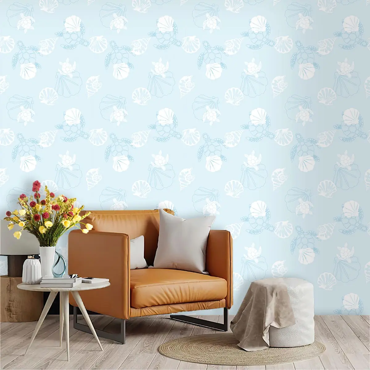 Ocean Silhouette Wallpaper, Light Sky Blue PVC, Mould-Proof, Easy Peel & Stick, Ideal for Kitchen/living Room/bedroom Decor