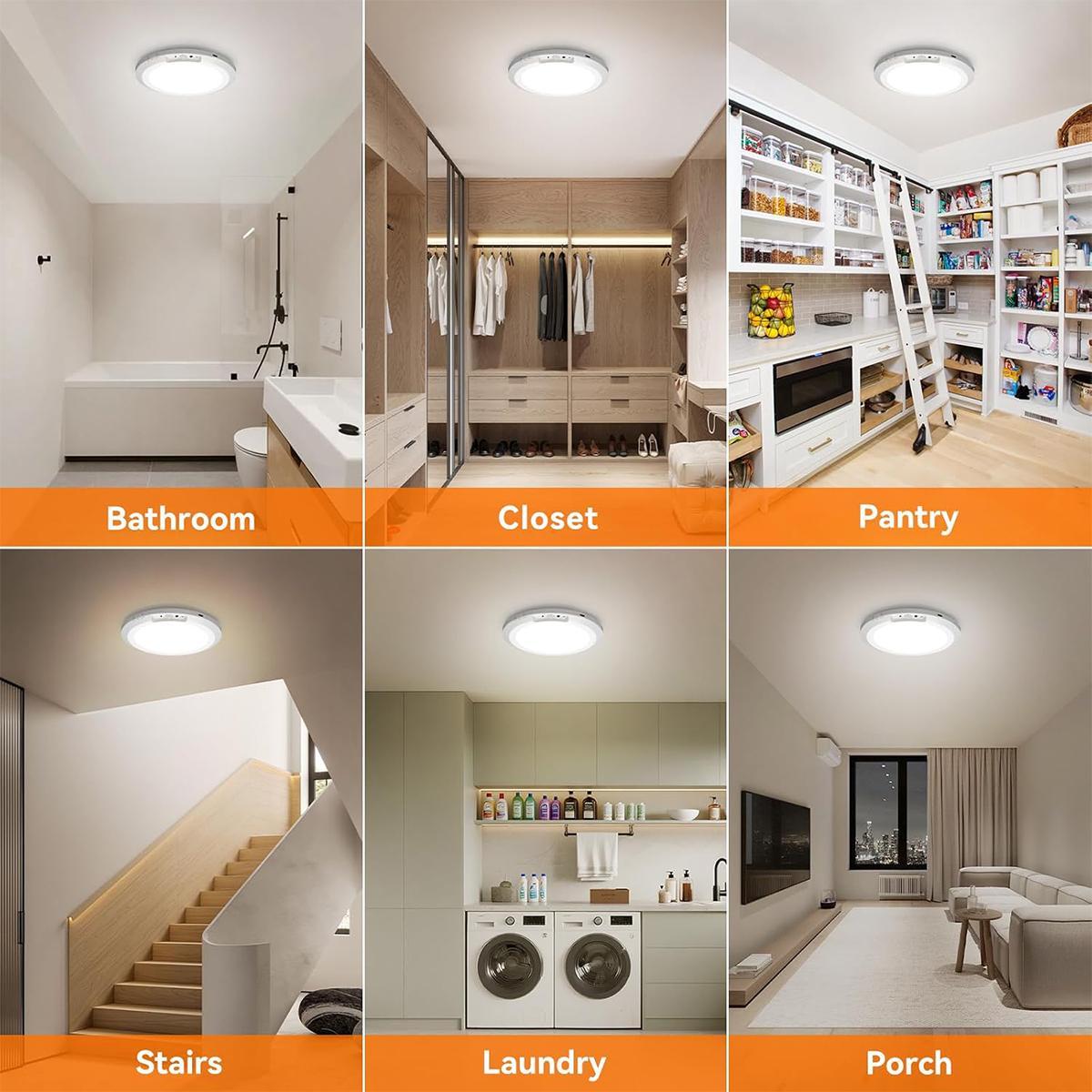 Motion Sensor Ceiling Light -3 Color Rechargeable Magnetic Wireless with Remote, Battery Powered | for Closet, Shower, Stairs, Hallway, Shed