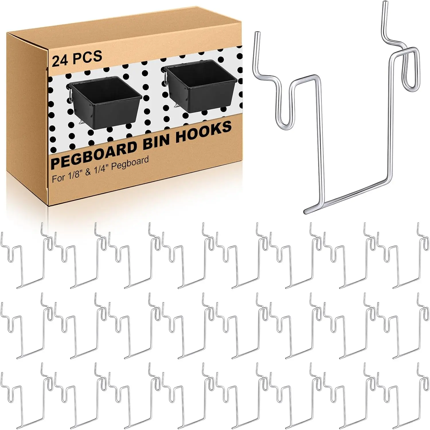 12 count Pegboard Bin Hooks Metal U Hook Heavy Duty Peg Board Hangers for  Tool Display Organizer Accessories for 1/8 Inch and 1/4 Inch Pegboard or Slatwall Room Office Kitchen Workshop