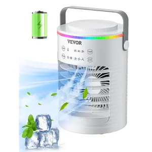 【DealsForYouDays】VEVOR Portable Air Conditioner, 4-in-1 Evaporative Air Cooler, 3-Speed Mini Air Conditioner with Smart Timer, 600ml Water Tank, 7-Color Light, Personal Mini Desk AC Fan for Bedroom Office Room
