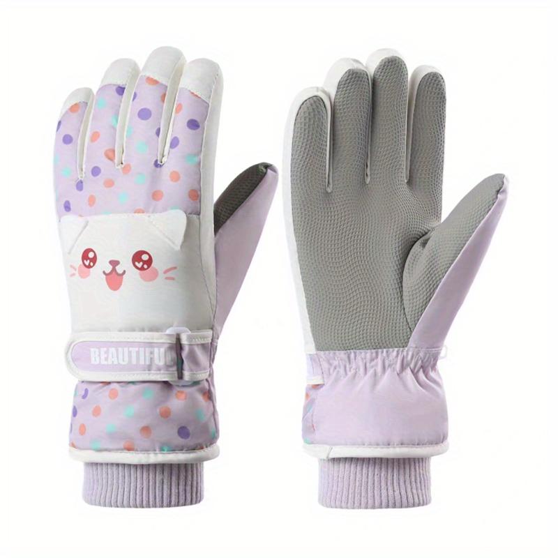 1 Pair Kids Ski Gloves Winter Boys Girls Snow Windproof Cold-Resistant Thickened Five-Finger Gloves Cute Cartoon Outdoor Thickened Fleece Split-Finger Gloves Suitable for Outdoors Play Suitable for 5-10 Years Old Children
