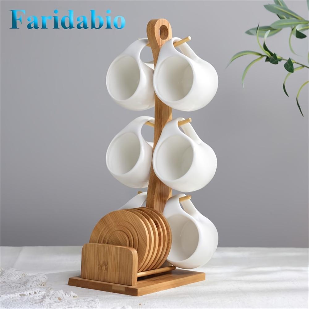 Faridabio 1 Set of Mug Stand And Coaster Set Includes a Ceramic Coffee Cup And Saucer, Perfect for Coffee Shops. This Set Features a Mug, a Coaster, And a Cup Holder, with Each Cup Holding 200Ml Or 7 Oz