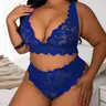 Women Plus Size 2 Piece Lingerie Set, Sexy Floral Lace Bralette, High Waist Panty, Slim-Fitting, Max Support, All Seasons, Underwear Sets