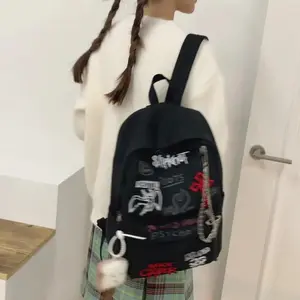Gothic Rock Backpack For Men And Women Large Capacity Canvas Casual Backpack With Metal & Patchwork Accents for Daily Use