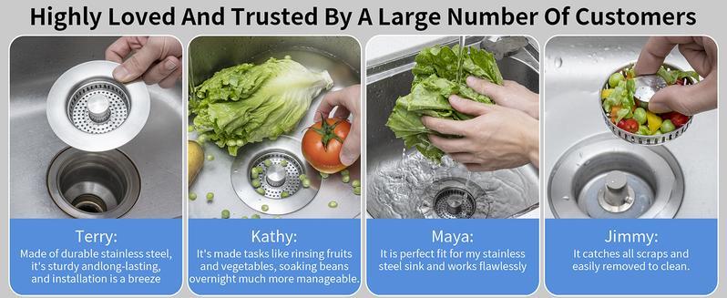 Upgraded 3 in 1 Kitchen Sink Drain Strainer - Stainless Steel Sink Stopper, Anti-Clogging Sink Food Catcher Basket,for US Standard 3 1/2 inch Drain (1)