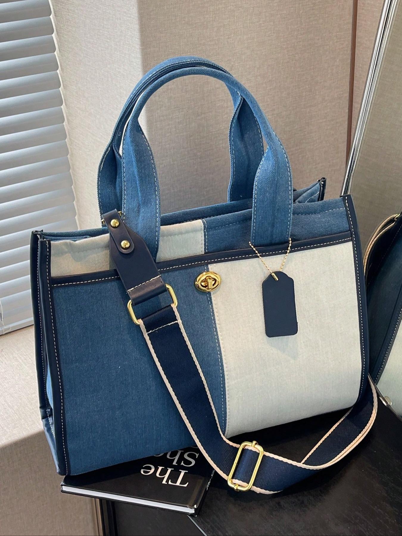 Women's Denim Tote Bag, Casual Versatile Shoulder Bag for Daily Used, Trendy All-match Ladies Purse Bag for Teen Girl Women College Student, for Students and Outdoor, Tote Bag for Women, Handbag Shoulder Bag