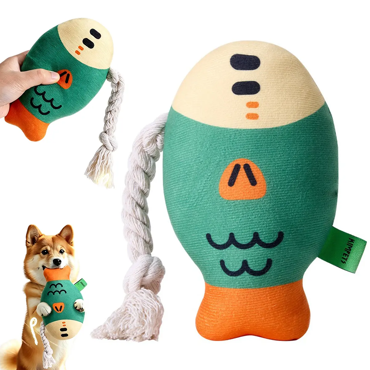 Squeaky Fathead Fish Dog Rope Toy | Durable Teething Chew Toy Relieve Boredom Relief Interactive Teething Toy for Puppies Small Medium Breeds