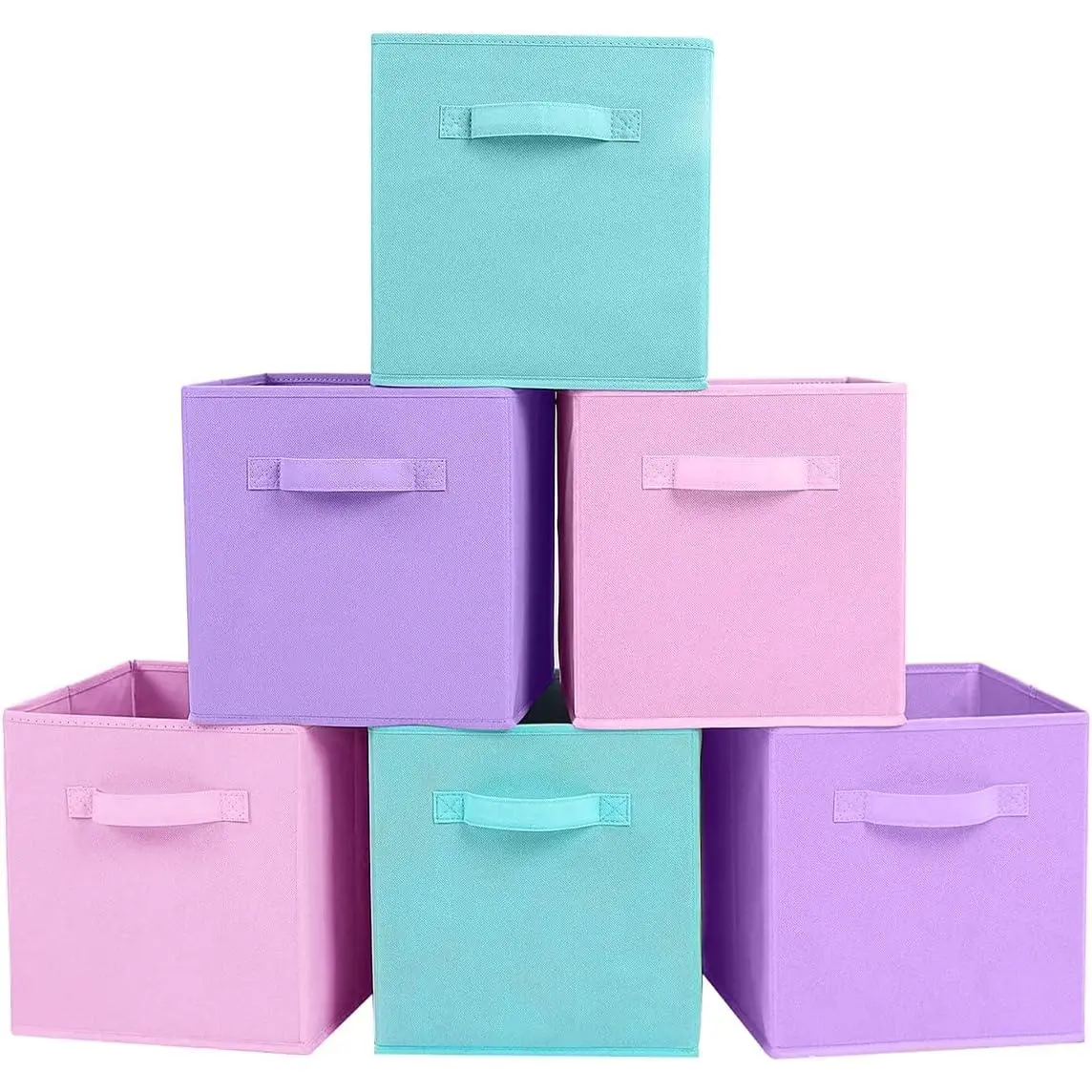 Storage Bins, Foldable Fabric Storage Cubes And Cloth Storage Organizer Drawer For Closet And Toys Storage, 6 Pack (Lavender+Light Blue+Pink)