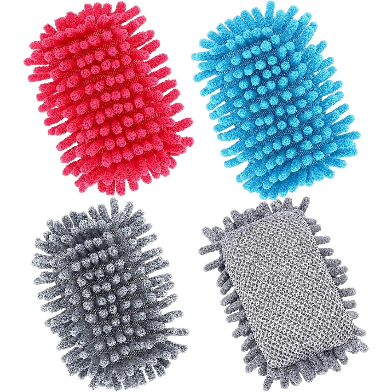 4 count Microfiber Shag Whiteboard Erasers, Dry Erase Board Erasers, Shag Washable Dry Eraser for Markers, Chalk, , Classroom Office Supplies (Grey, Blue, )