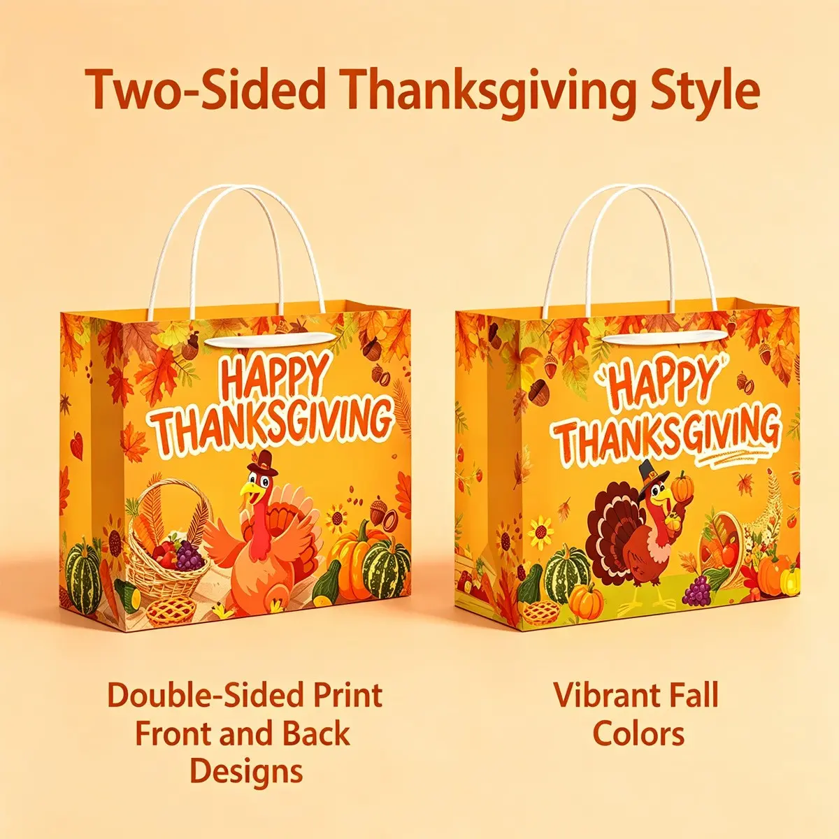 6pcs Thanksgiving Kraft Paper Gift Bags, Pumpkin & Maple Leaf Patterns, Ideal for Birthdays, Harvest Festivals, Autumn Celebrations, Daily Use