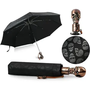 UV Umbrella Skull Parasol Folding Umbrella Automatic Open and Close Sun Umbrella for Walking with Black Anti-UV Rubber Layer.