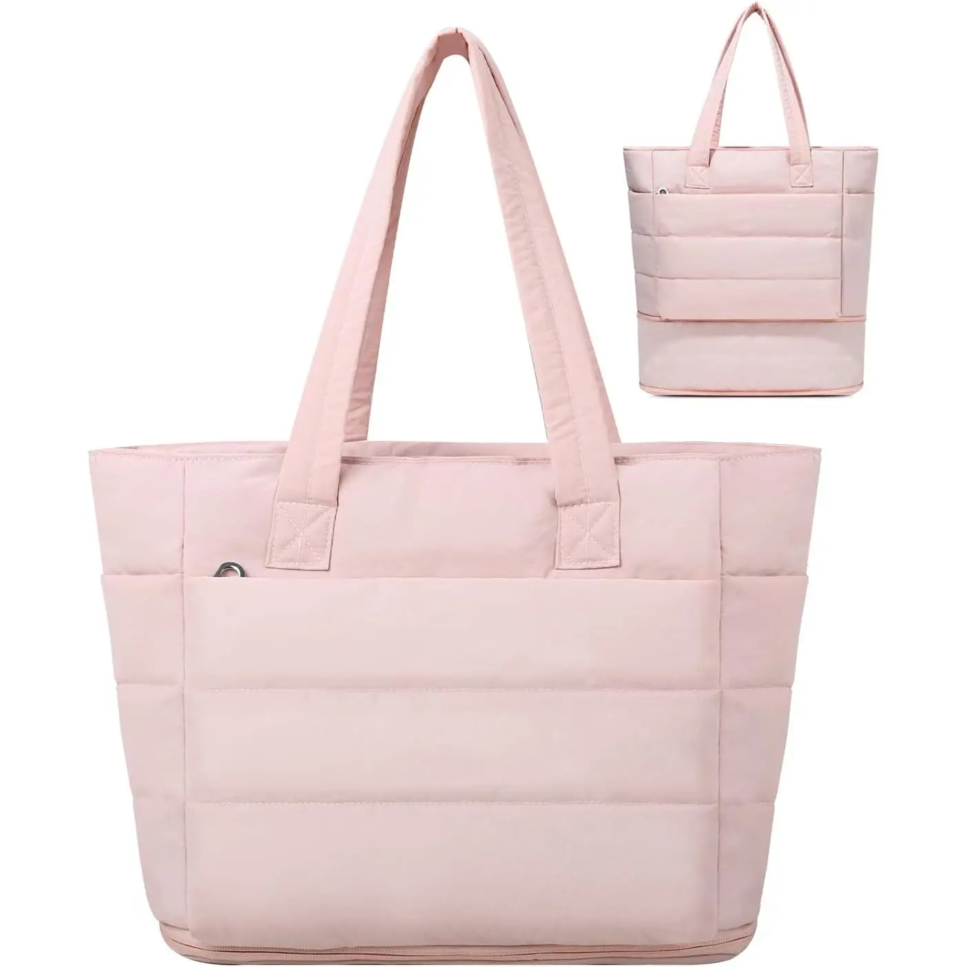 Expandable Puffer Tote Bag with Zipper for Women, Lightweight 15.6 Inch Laptop Work Tote Bag, Large Travel Tote Bags