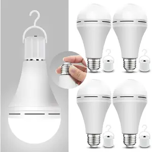 4 Pack Emergency-Rechargeable-Light-Bulb, Stay Lights Up When Power Failure, 1500mAh 15W 80W Equivalent LED Light Bulbs Home, Camping, Tent (E27, with Hook) (Daylight)