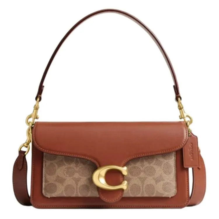 COACH Tabby 26 Classic Logo Buckle Crossbody Handbag for Women in Tan and Caramel Leather