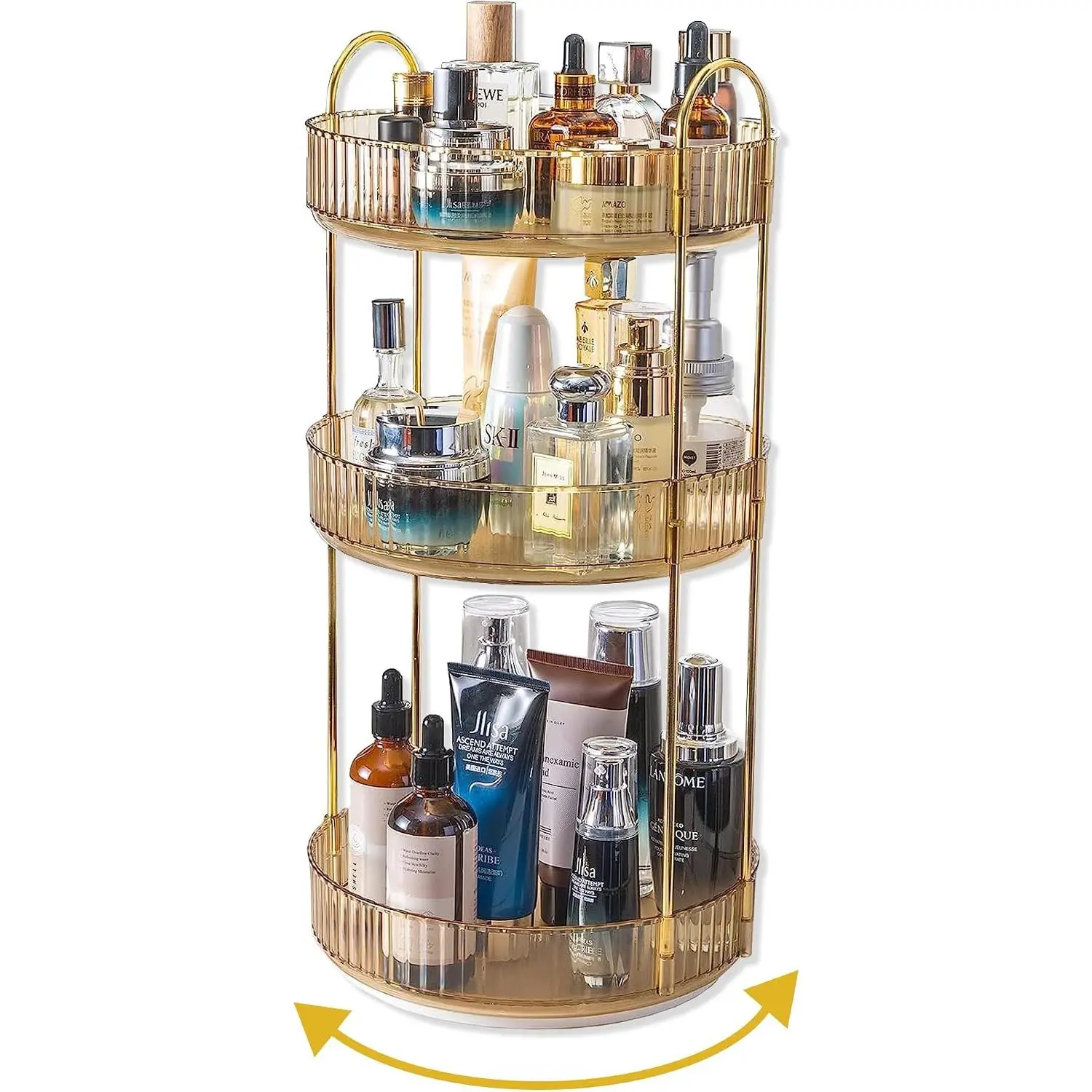 360 Rotating Makeup Organizer for Vanity,3 Tier Large Capacity Vanity Storage,Skincare Perfume Spinning Organizer,Bathroom Cosmetics Storage Makeup Stand Organizer