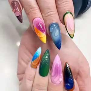 Handmade Wearable Nails, European Style 3D Water Drop Design, Finished Color Block Nail Art, Model T425, Single Unit