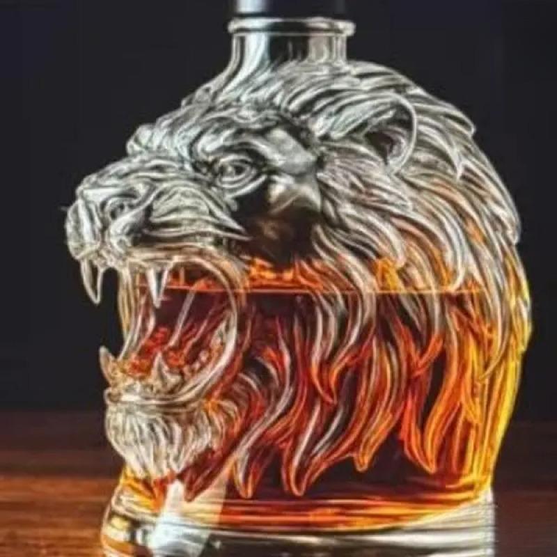Creative Transparent Glass Lion Head Liquor Bottle Irregular Shape Sealed Wine Bottle Red Wine Bottle Whiskey Vodka Empty Bottle,Unique Home Bar Decor Gift
