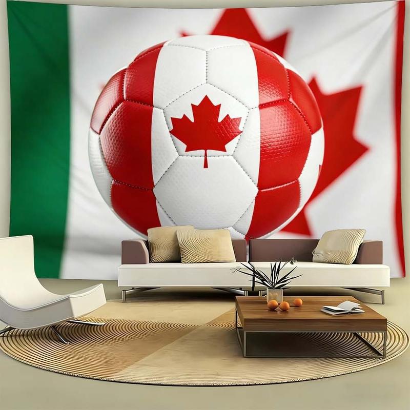1 pc microfiber Canada Soccer Ball World Cup Tapestry Wall Hanging Decoration for Living Room Bedroom Outdoor Holiday Atmosphere Enhancement Soccer Theme Home Decor Tapestry Background Cloth Hanging Cloth Wall Cloth Decorative Cloth