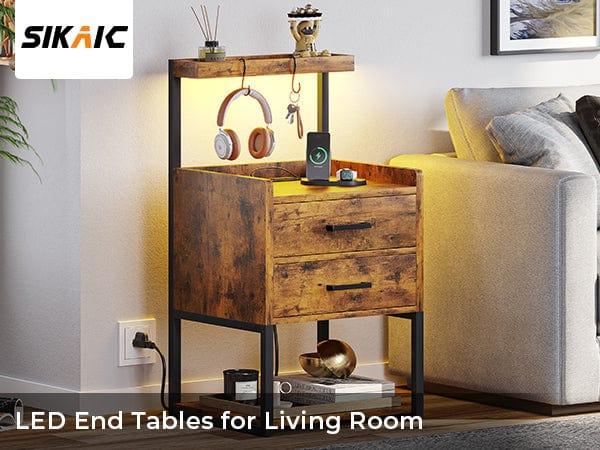 Sikaic LED Nightstand with Charging Station Brown Wood Bedside Table 2 Drawers 2 USB Ports RGB Lights for Bedroom Living Room Modern Storage Shelves & Hooks Sikaic LED Nightstand with Charging Station Brown Wood Bedside Table 2 Drawers 2 USB Ports RGB Lights for Bedroom Living Room Modern Storage Shelves & Hooks