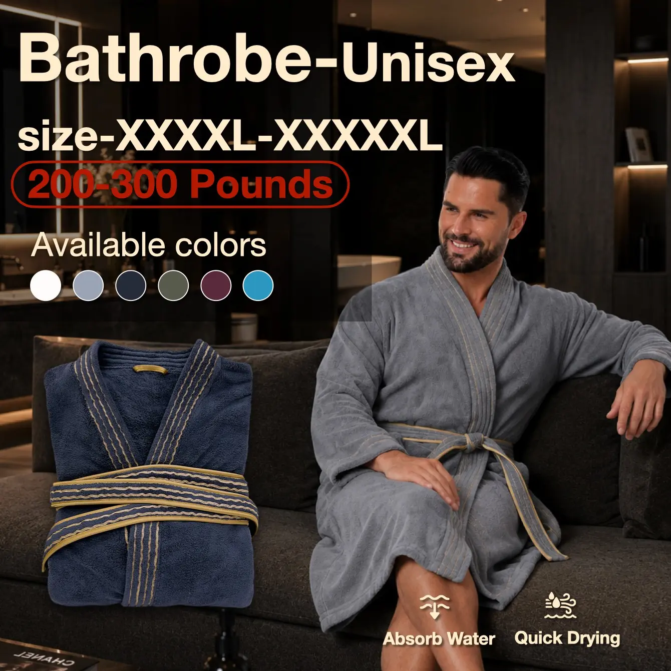 Luxury Gold Thread Bathrobe, Thick Warm Knee-Length, Quick-Dry Absorbent, Spa & Hotel Use, Unisex, Christmas Halloween Thanksgiving New Year Gift
