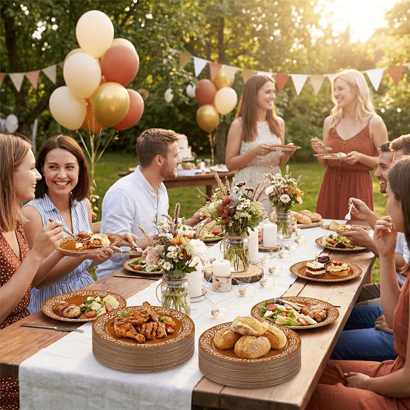 For Holiday Parties & Daily Use, Leak-proof Food Serving & Decoration Solution, 100 Brown Disposable Paper Plates, Mexican Floral Pattern, Food-grade Leak-proof Large Capacity, Effortlessly Create Characteristic Holiday Table, Party Table Decor Supplies