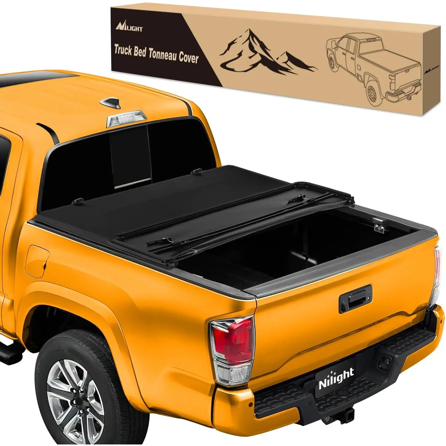 Nilight Soft Tri-fold Truck Bed Tonneau Cover, Pickup Truck Cover Accessory, Fits Toyota Tacoma 2016-2023 5ft, Automotive Car Exterior Protector, Truck Bed Covers