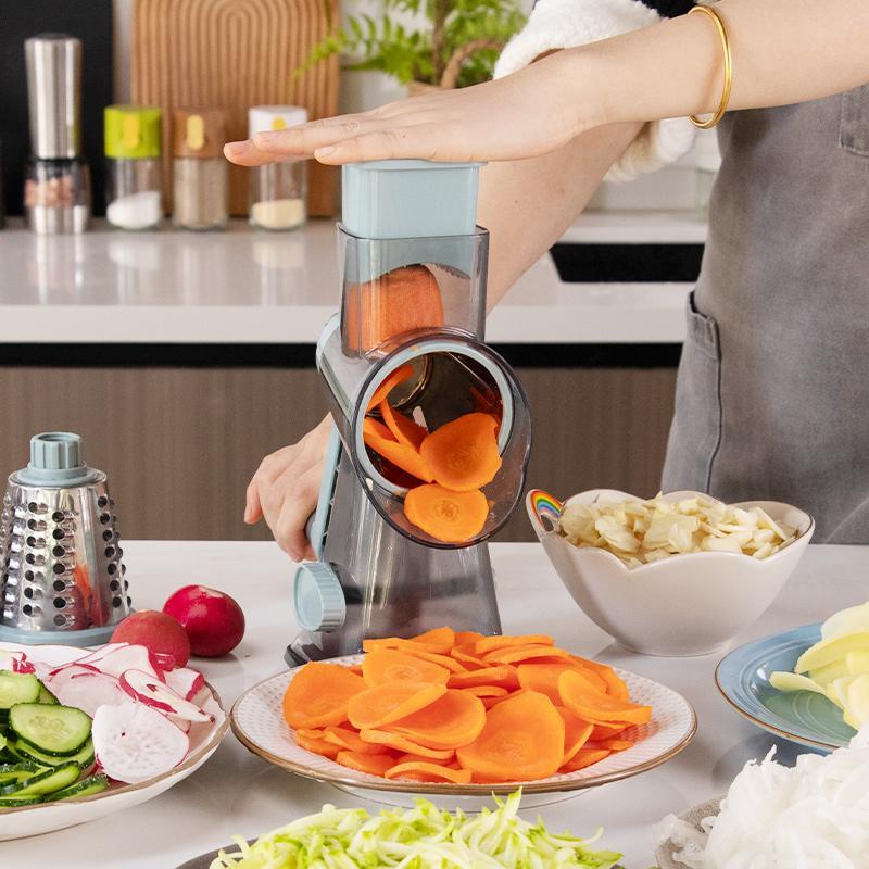 Keouke Rotary Cheese Grater, 1-Count Manual Vegetable Chopper with 3 Replaceable Stainless Steel Cutting Blades, Vegetable Shredder and Slicer, Multifunctional Kitchen Utensil, Vegetable Slicer Dicer, Summer Gift #GLOBAL PICKS
