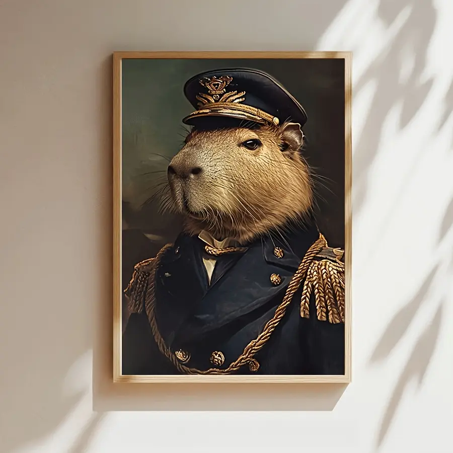 1pc Capybara Admiral Poster - Capybara Wall Art Suitable for Bedroom, Bathroom, Living Room - Animal-Themed Retro Victorian & Contemporary Style - Capybara Decor for Home, Dorm - Unframed Canvas Painting Gift for Capybara Lovers,Halloween Christmas