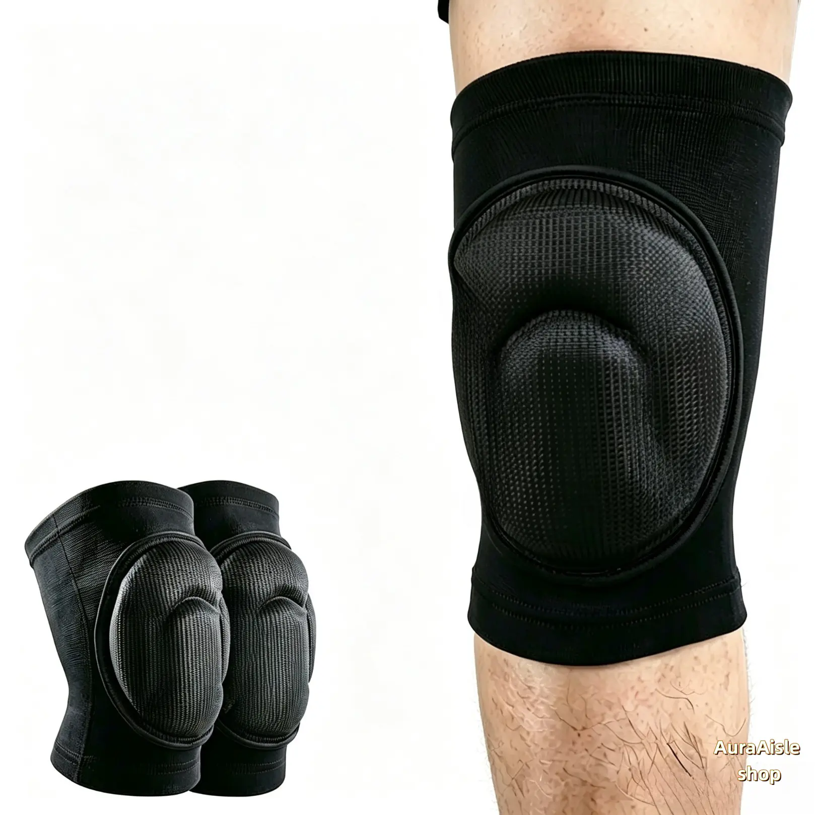 1 Pair Elastic Sponge Cushioned Knee Pads, Shock Absorbing Protective Knee Support Sleeves With Thick Padding, Breathable Stretch Fabric For Gardening Kneeling, Yoga, Volleyball, Dance, Workout And Multi-Scenario Daily Joint Protection Gear