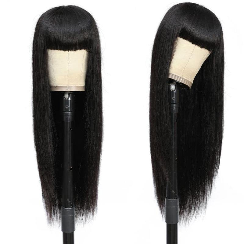 Straight Wigs Human Hair with Bangs 180% Density Brazilian Virgin Human Hair Wigs for Women Glueless Wigs Human Hair Machine Made None Lace Front Wigs Natural