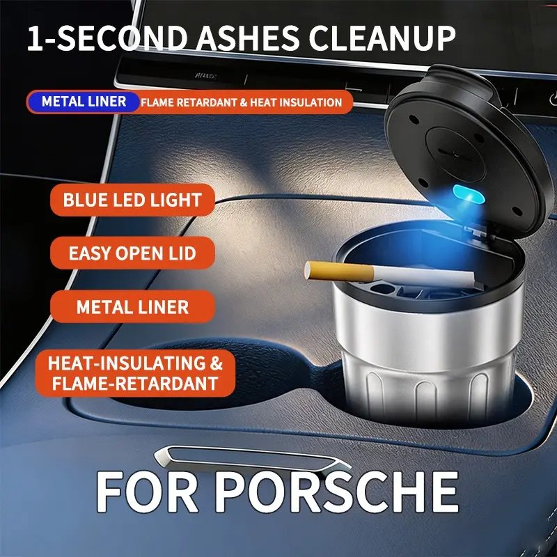 Suitable for Porsche 911, Cayenne, Macan, Panamera, Taycan, 718 car ashtrays, smokeless ashtrays. Coffee cup-shaped ashtray, flame-retardant ashtray.