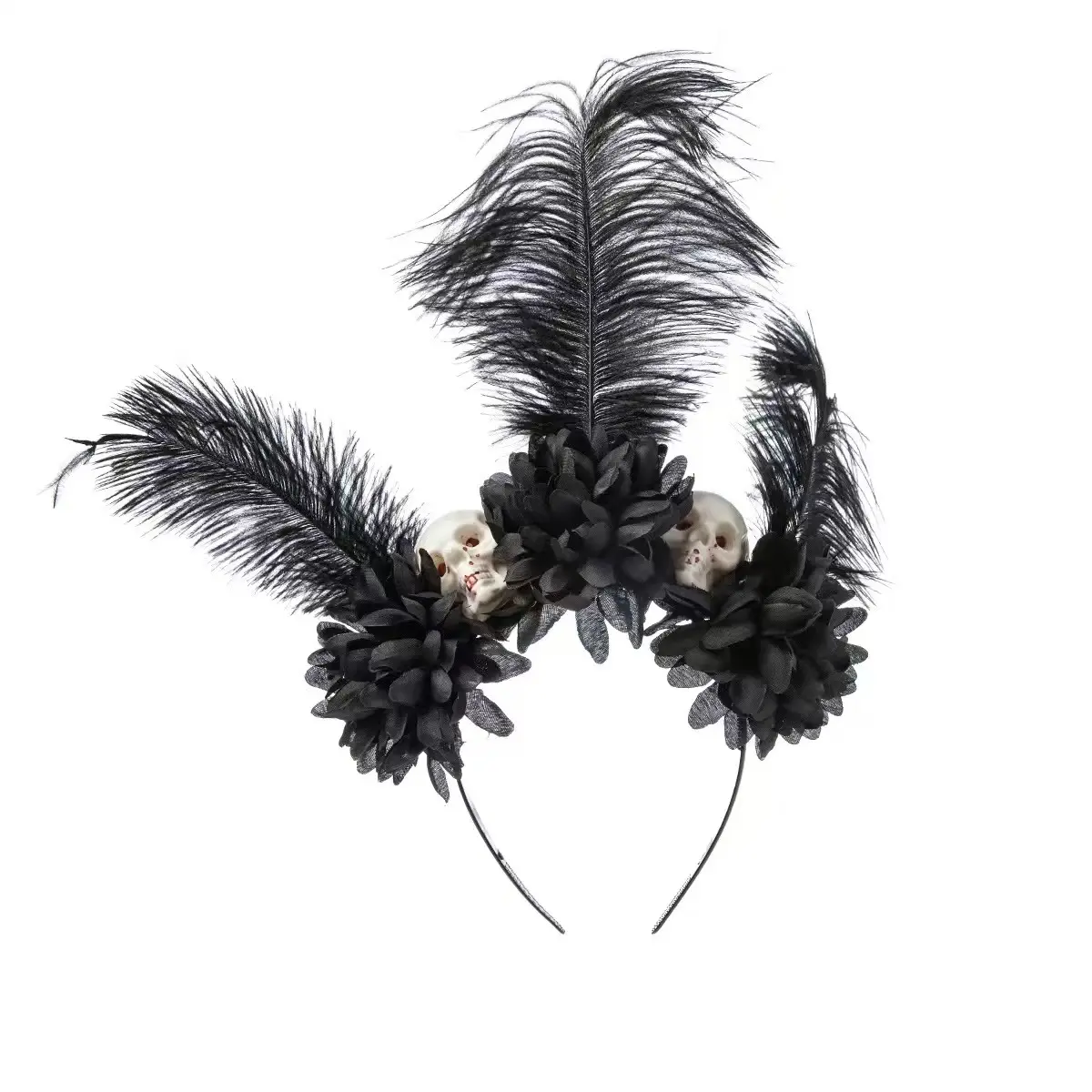 Halloween Fashion Hairband, 3D Skull Flower Headband, Halloween Accessory, Cosplay Prop, Feather Hairband, Party Photo Decoration