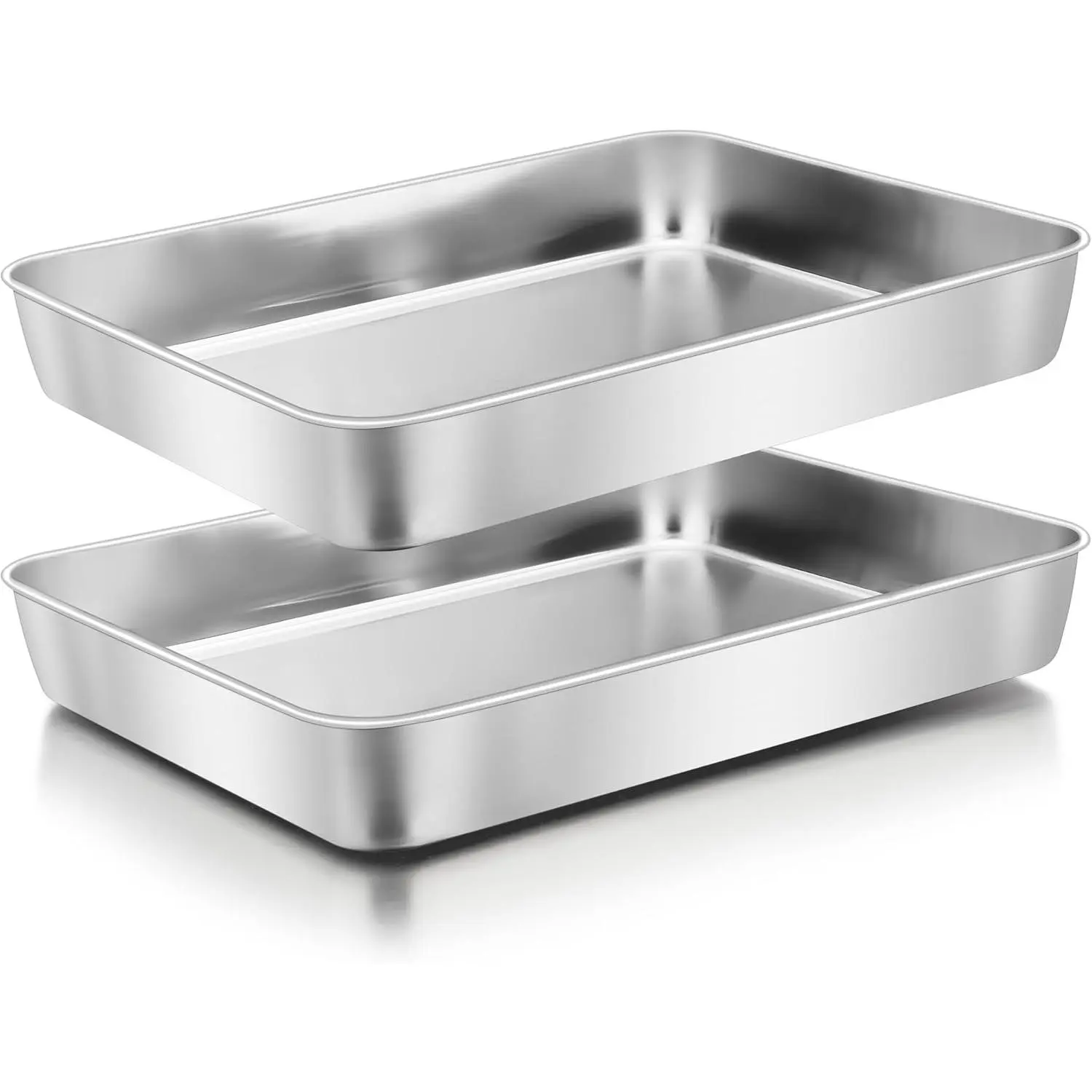 Rectangle Cake Pan Set of 2, 9 X 12 X 2 Inch Stainless Steel Baking Pan for Oven, Lasagna Brownies Casseroles Cakes Bakeware, Dishwasher Safe