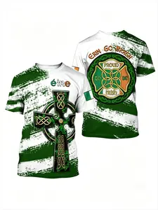 Celtic Print Irish Unisex Short Sleeve Top, Round Neck 3D Print, Casual Loose-Fit, All Seasons, Plain Surface, Without Collar or Zipper