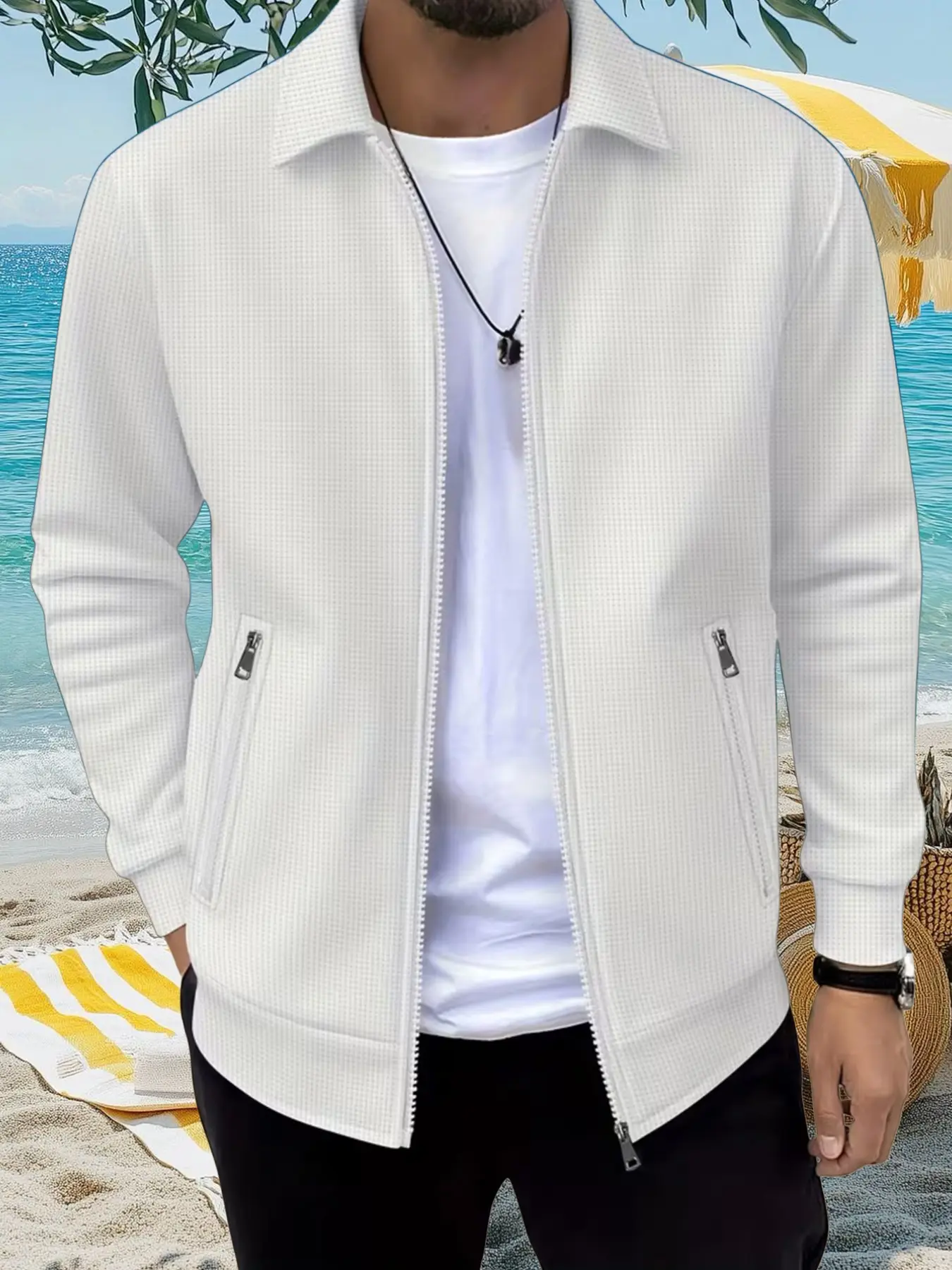 Men's Solid Color Lapel Zipper Jacket, Fashion Soft Daily Outerwear, Perfect Gift for Men, Casual Fitted Spring & Fall Coat