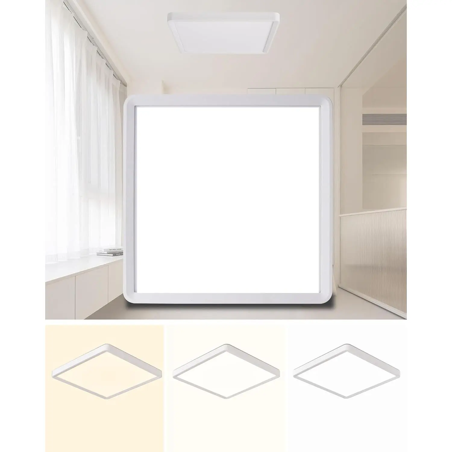 Square LED Flush Mount Ceiling Light, 20 Inch 50W 4520LM, 3000K/4000K/6000K CCT Selectable, Super Slim Flat Panel Fixture for Living Room Dining Kitchen Bedroom (1 Pack White)