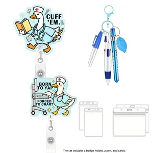 Funny Nurse Duck Badge Scroll Set, Adjustable ID Badge Clip with Keychain, Pen, and Card Holder, Cute Medical Duck Badge, Ideal for Nurses and Healthcare Workers
