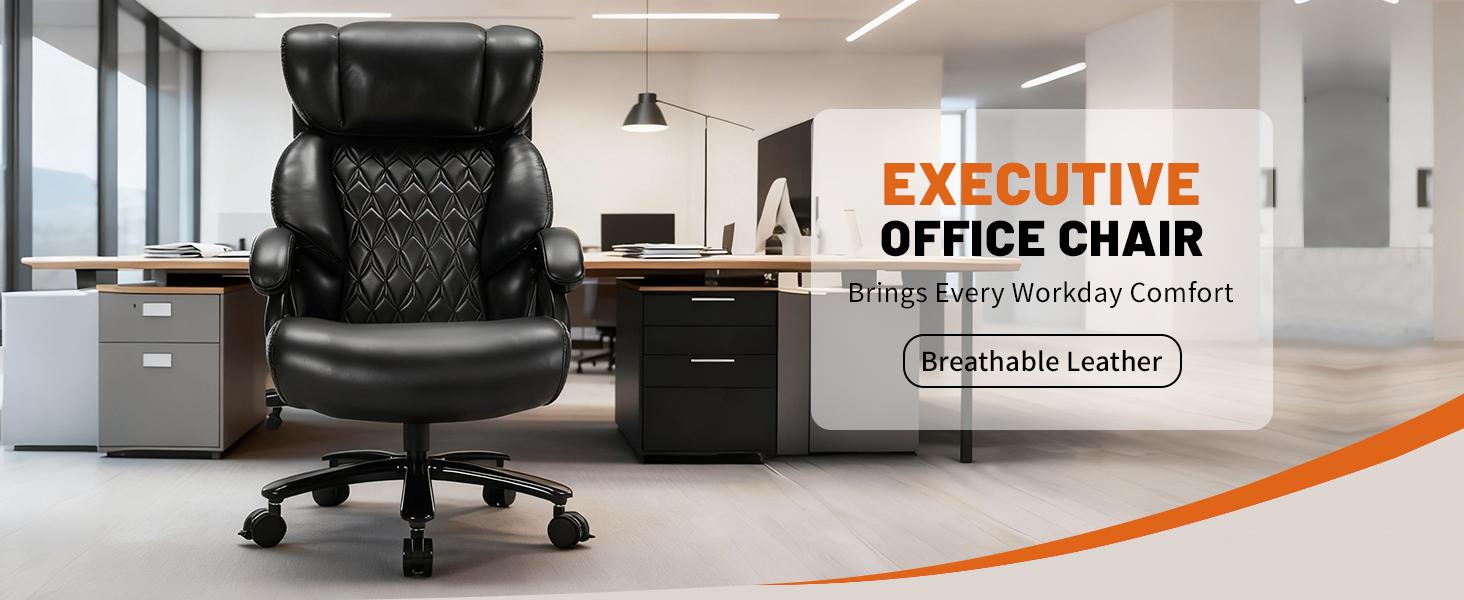 ARCH 800LBS Heavy Duty Office Chair & Massage Footrest Big & Tall Executive Chair with Adjustable Lumbar Support, PU Leather, Extra Wide Seat for Comfort
