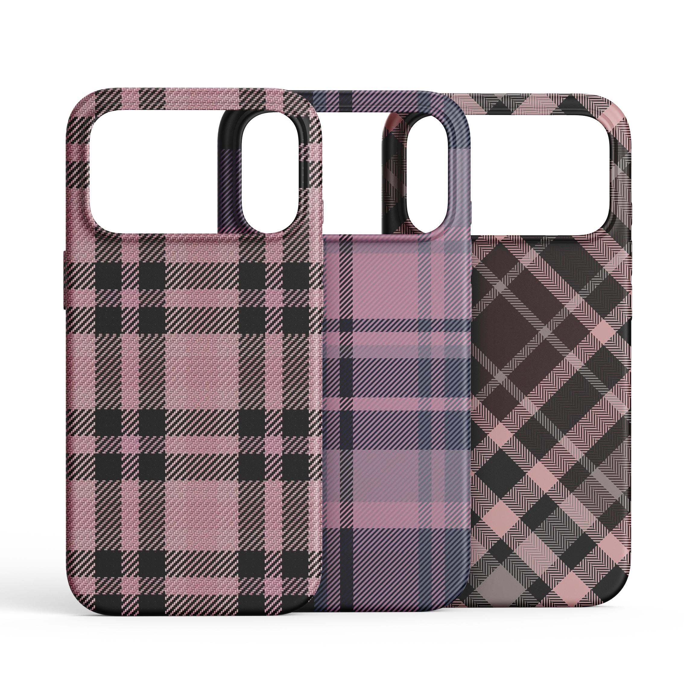 Magsafe Fashion Tartan Checkered 2-in-1 Phone Case for iPhone 17/16/15/14/13 Pro Max Pink Black Plaid Protective Case