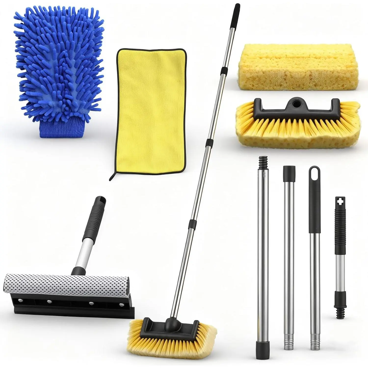 65'' Five-Sided  Wash Brush with Long Extendable Handle, Scratch-Free Soft Bristles  Cleaning Wash Mop Kit,  for  RV SUV  Floors
