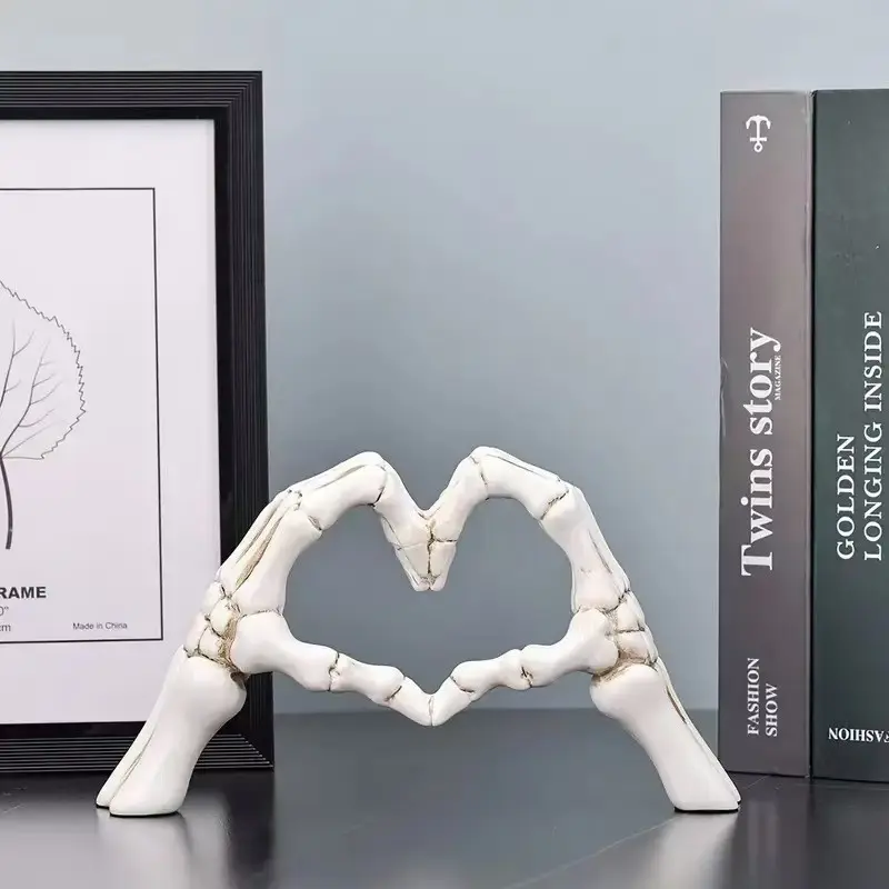 Gothic Skeleton Heart Hands Sculpture 6.3"- Unique Until Death Bone Heart Love Sign -Halloween Home Decor, Gothic Wedding Gift, Shelf Desktop Ornament