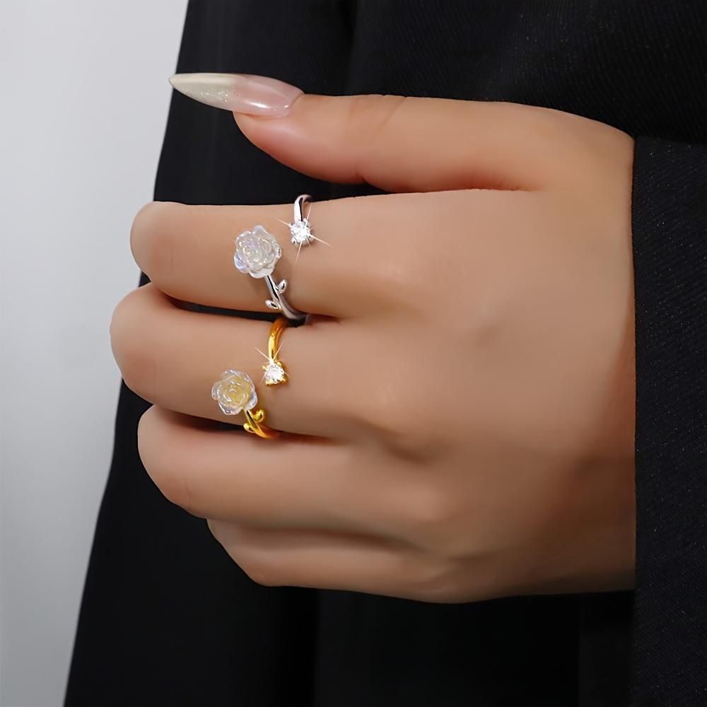 Super Gentle Camellia Ring for Women, Ins Niche Design, Cold Temperament, High-End Open Adjustable Ring for First Choice of Lovers, Girlfriends And