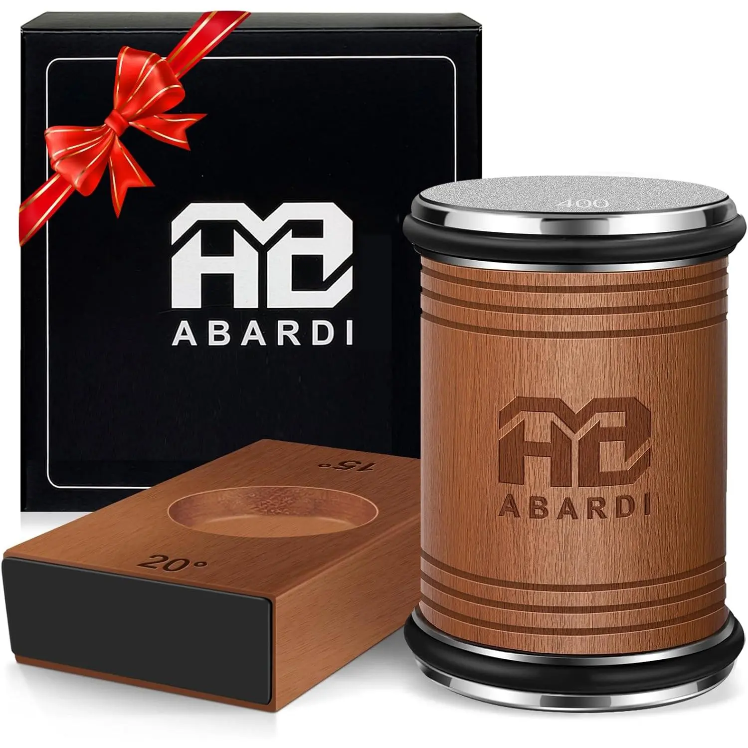 Abardi Rolling Knife Sharpener, Knife Sharpening with Diamonds Made Easy, Knife Sharpeners Kit with 15 & 20 Degree Magnetic Angle, Fathers Day Gift for Men Dad Husband Fathers (Walnut)