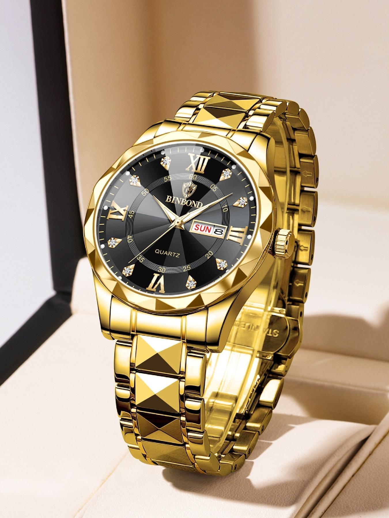 Men's Business Fashion Rhinestone Decor Analog Quartz Watch, Calendrier Waterproof Watch for Party, Daily Decor, Trendy Watch for Birthday Gift with Box, Stainless Steel Wristwatch, Rhinestone Embellished Watch Men's Business Fashion Rhinestone Decor Analog Quartz Watch, Calendrier Waterproof Watch for Party, Daily Decor, Trendy Watch for Birthday Gift with Box, Stainless Steel Wristwatch, Rhinestone Embellished Watch