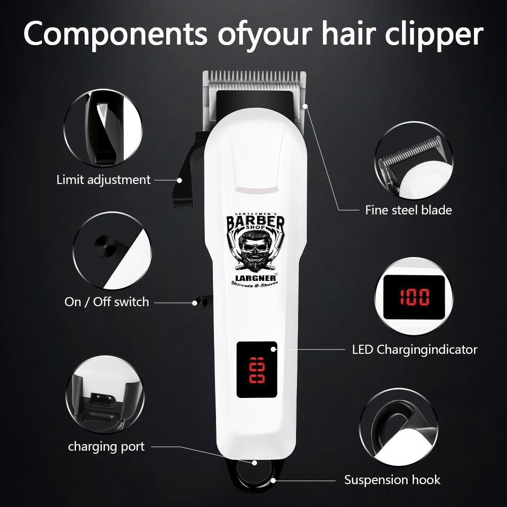 Largner Hair Clipper & Razor Set with Ceramic Blade, 1,200 mAh Wireless Rechargeable Beard Trimmer Kit, Includes 8 Guide Combs for Men, Barber Equipment, Ideal Gift