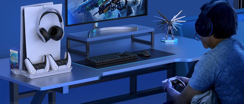 ESYWEN PS5 Pro/Slim Stand & Cooling Station with Controller Charging for PlayStation 5 Disc Digital Console, 3 Levels Fan, 13 Game Slots, 3 USB Hub, Headset Holder, Wearable