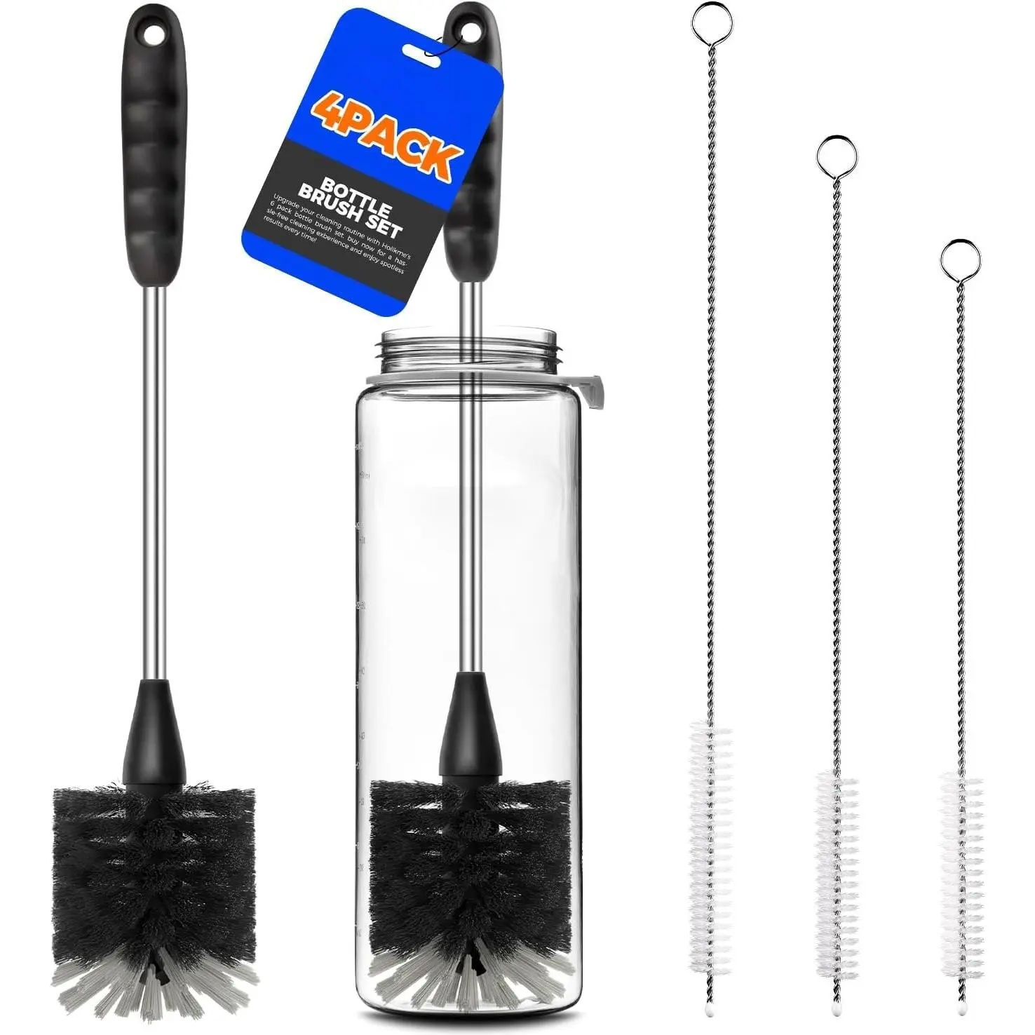 4 Pack Bottle Brush 14" Stainless Steel Straw Cleaner Brush,Black | Bottle Cleaner Brush, 3 Straw Cleaner Brush, Bottle Cleaning Brush for Water Bottle, Cups Straw Cleaner Brush