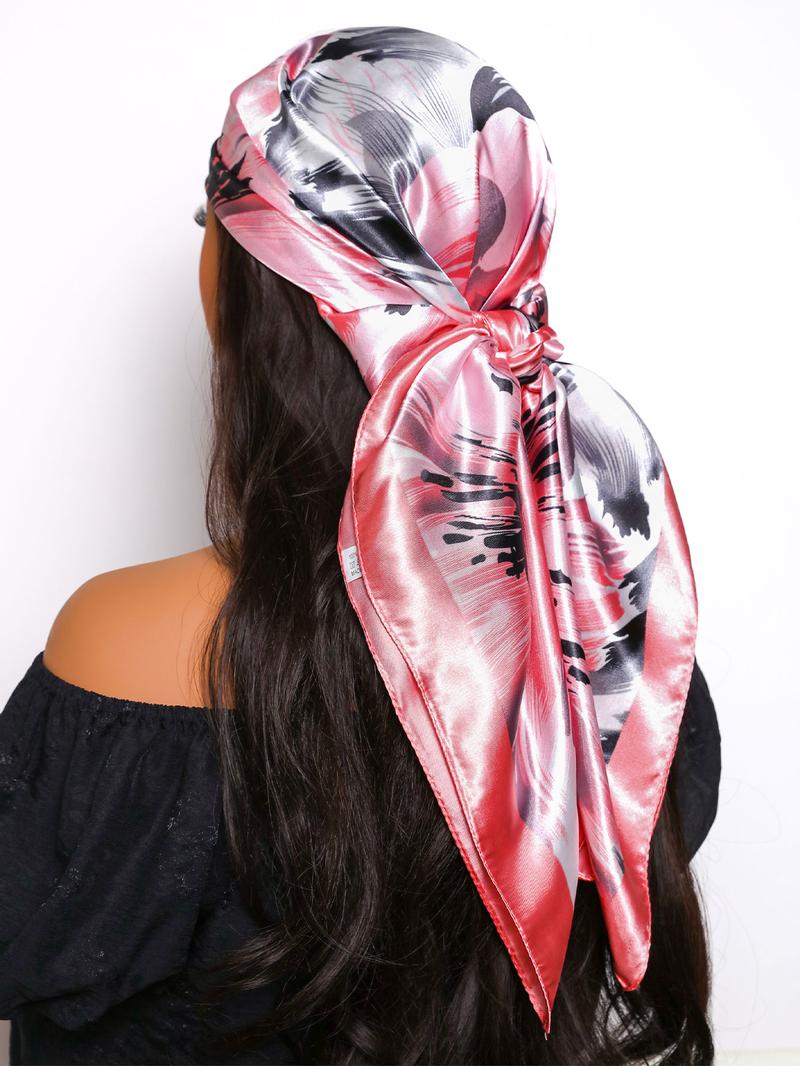 Women's Elegant Random Print Square Scarf, Fashionable Soft Satin Scarf for Daily Wear, Casual Versatile Hair Accessories for Women & Girls
